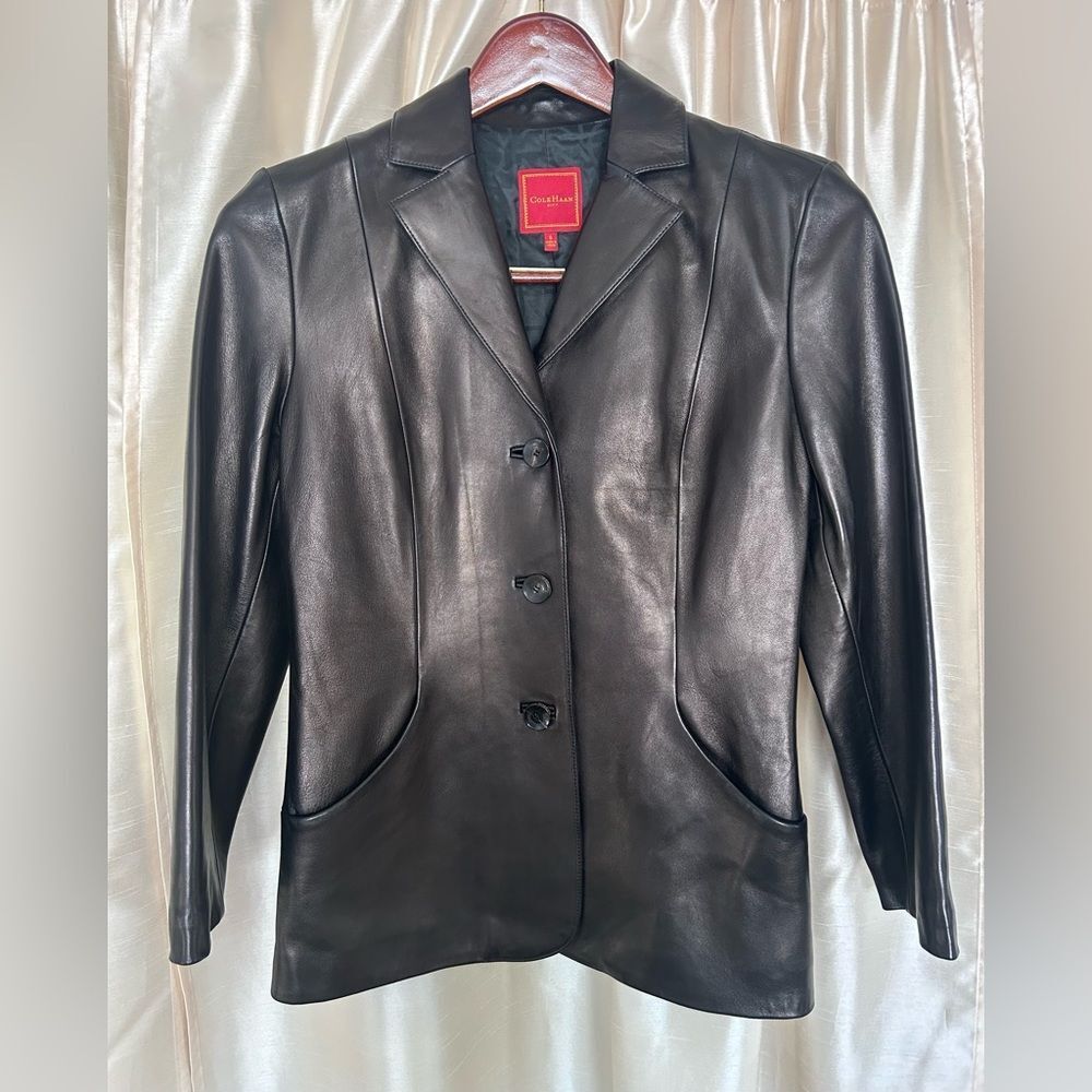 Vintage Cole Haan Women's Black Leather Lambskin Jacket Size 6 EUC